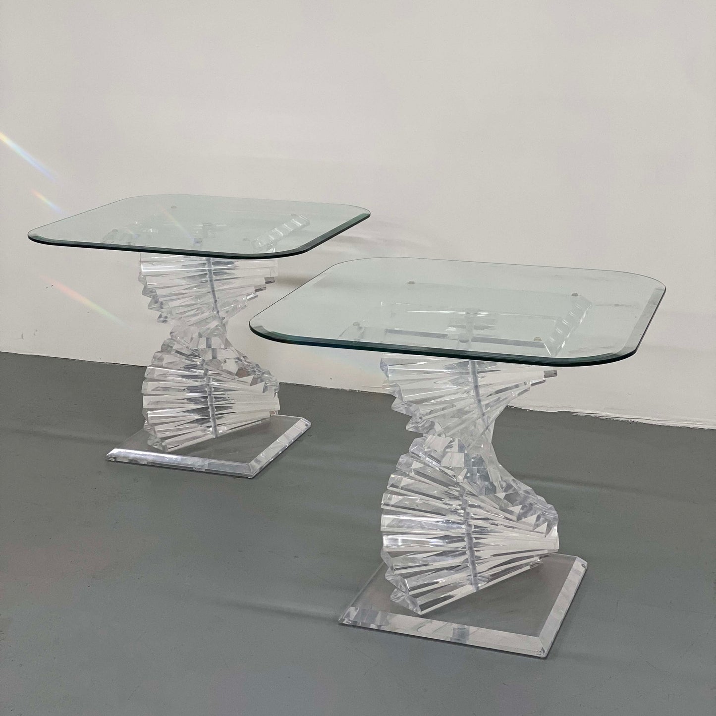 LUCITE HELIX SIDE TABLES BY SHLOMI HAZIZA