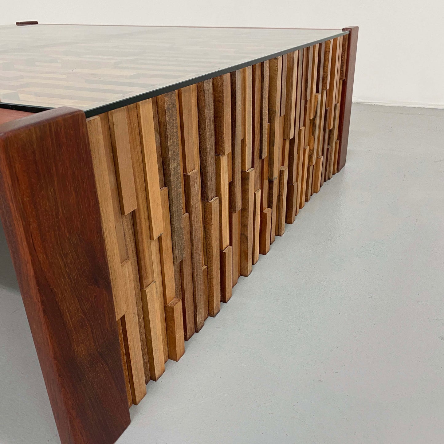 BRAZILIAN MAHOGANY & GLASS COFFEE TABLE BY PERCIVAL LAFER