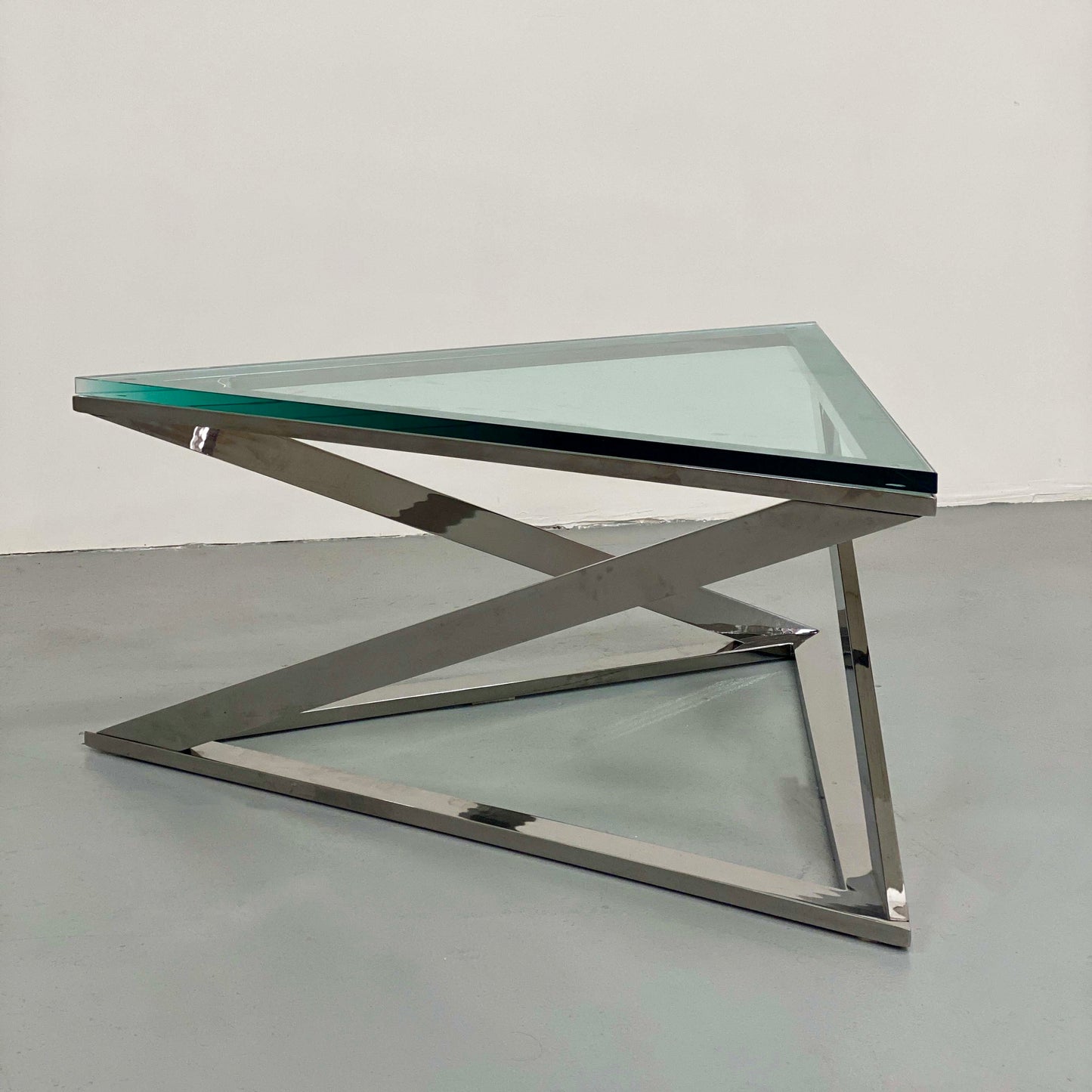 1970S TRIANGULAR CHROME COFFEE TABLE