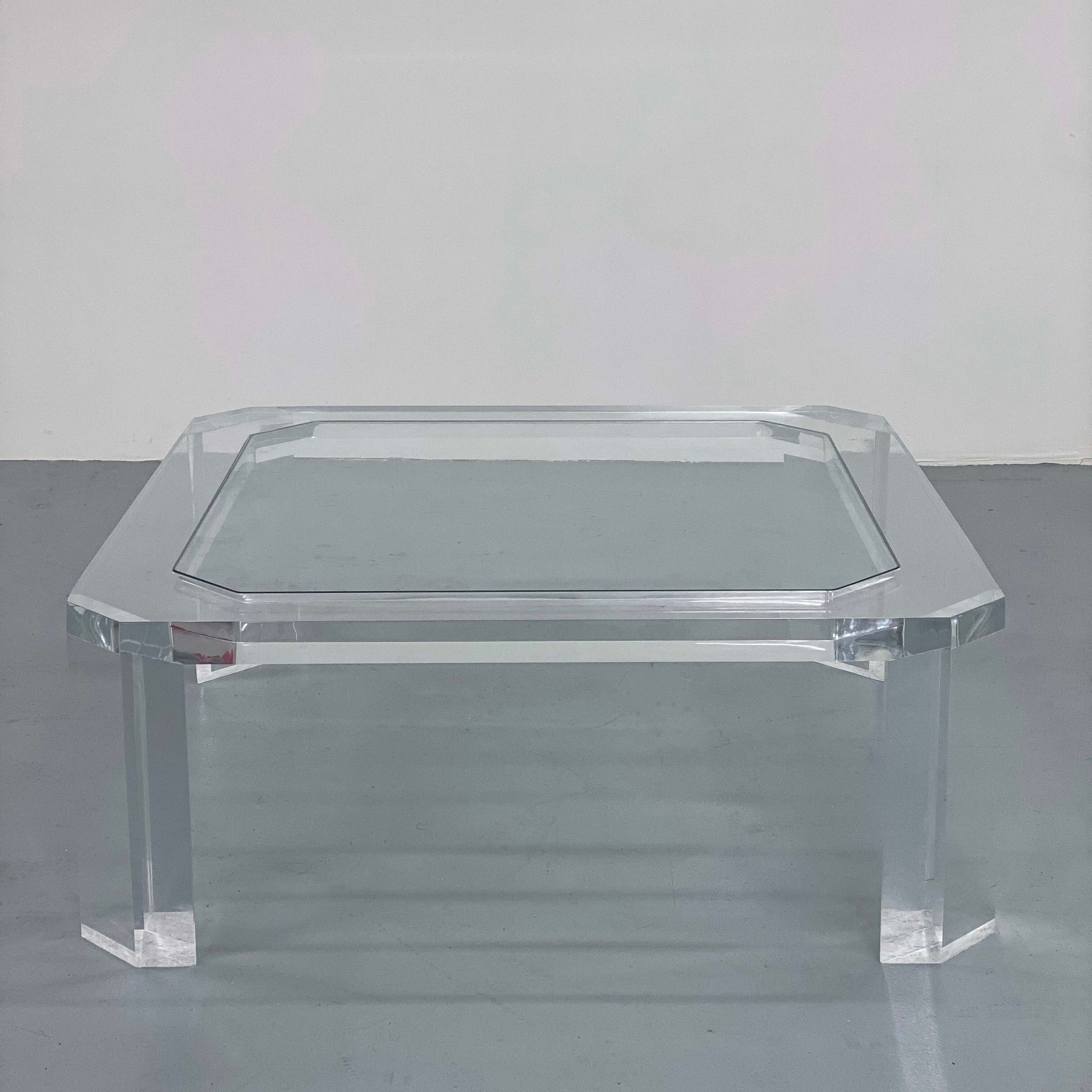 a clear coffee table with a glass top in Portland Oregon