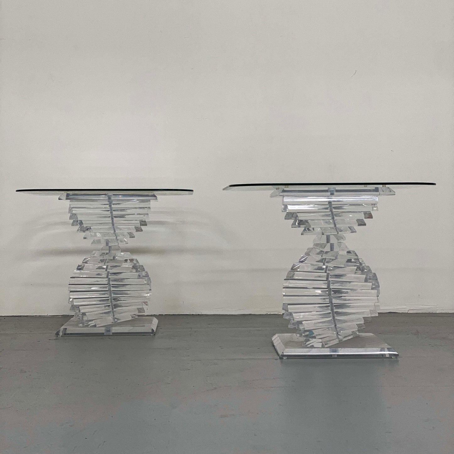 LUCITE HELIX SIDE TABLES BY SHLOMI HAZIZA