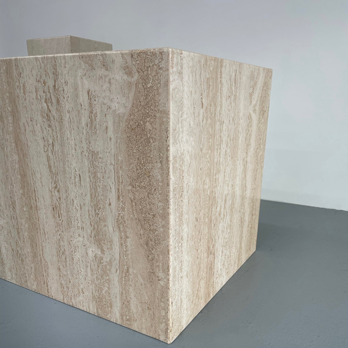 LARGE 1970S TRAVERTINE CUBE SIDE TABLE