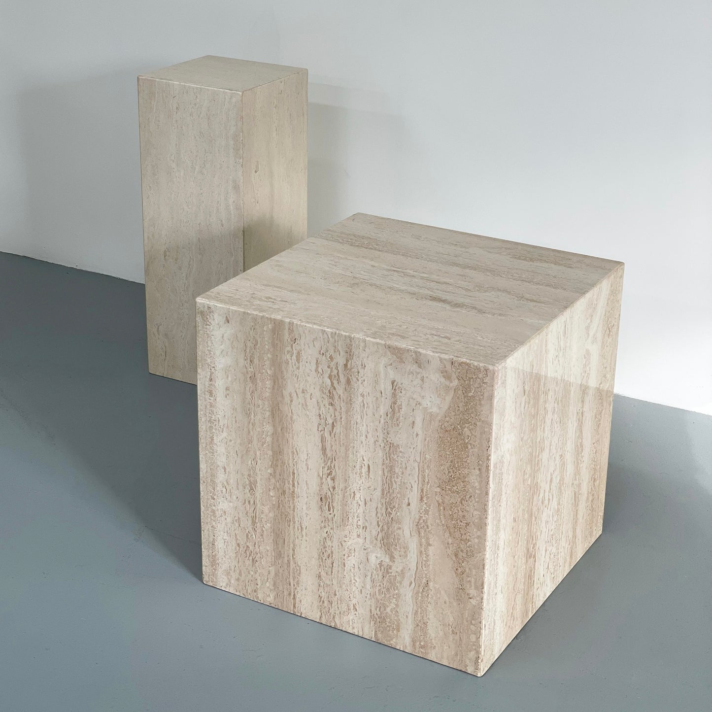 LARGE 1970S TRAVERTINE CUBE SIDE TABLE