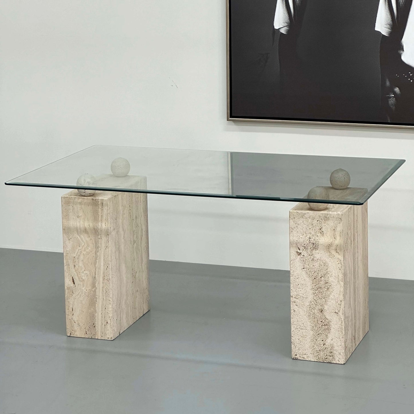 1970's TRAVERTINE AND GLASS DINING TABLE