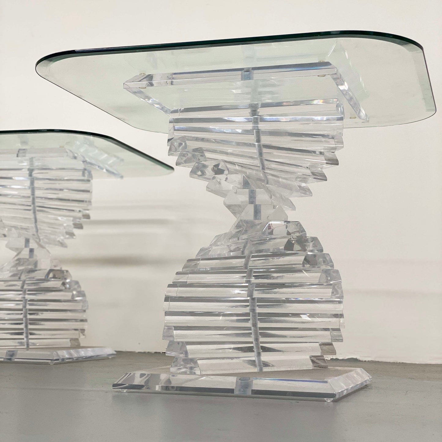 LUCITE HELIX SIDE TABLES BY SHLOMI HAZIZA