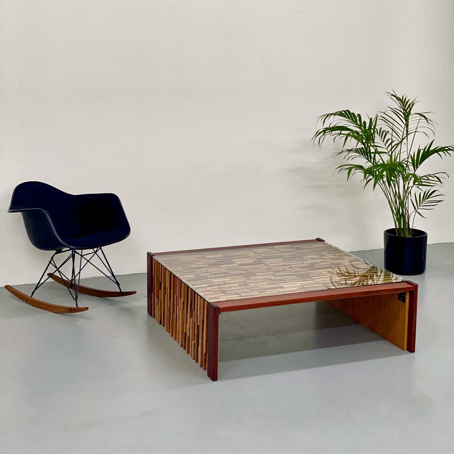 BRAZILIAN MAHOGANY & GLASS COFFEE TABLE BY PERCIVAL LAFER