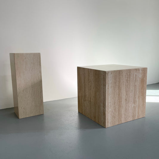 LARGE 1970S TRAVERTINE CUBE SIDE TABLE