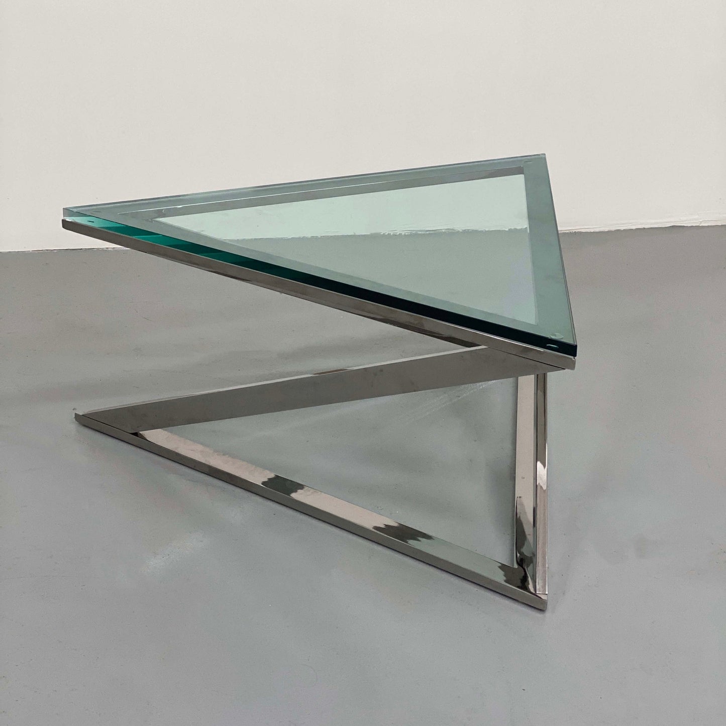 1970S TRIANGULAR CHROME COFFEE TABLE