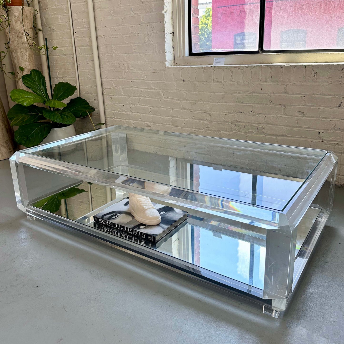 VINTAGE LUCITE GLASS AND MIRROR COFFEE TABLE