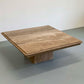 1980s WALNUT TRAVERTINE SQUARE PEDESTAL COFFEE TABLE