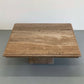 1980s WALNUT TRAVERTINE SQUARE PEDESTAL COFFEE TABLE